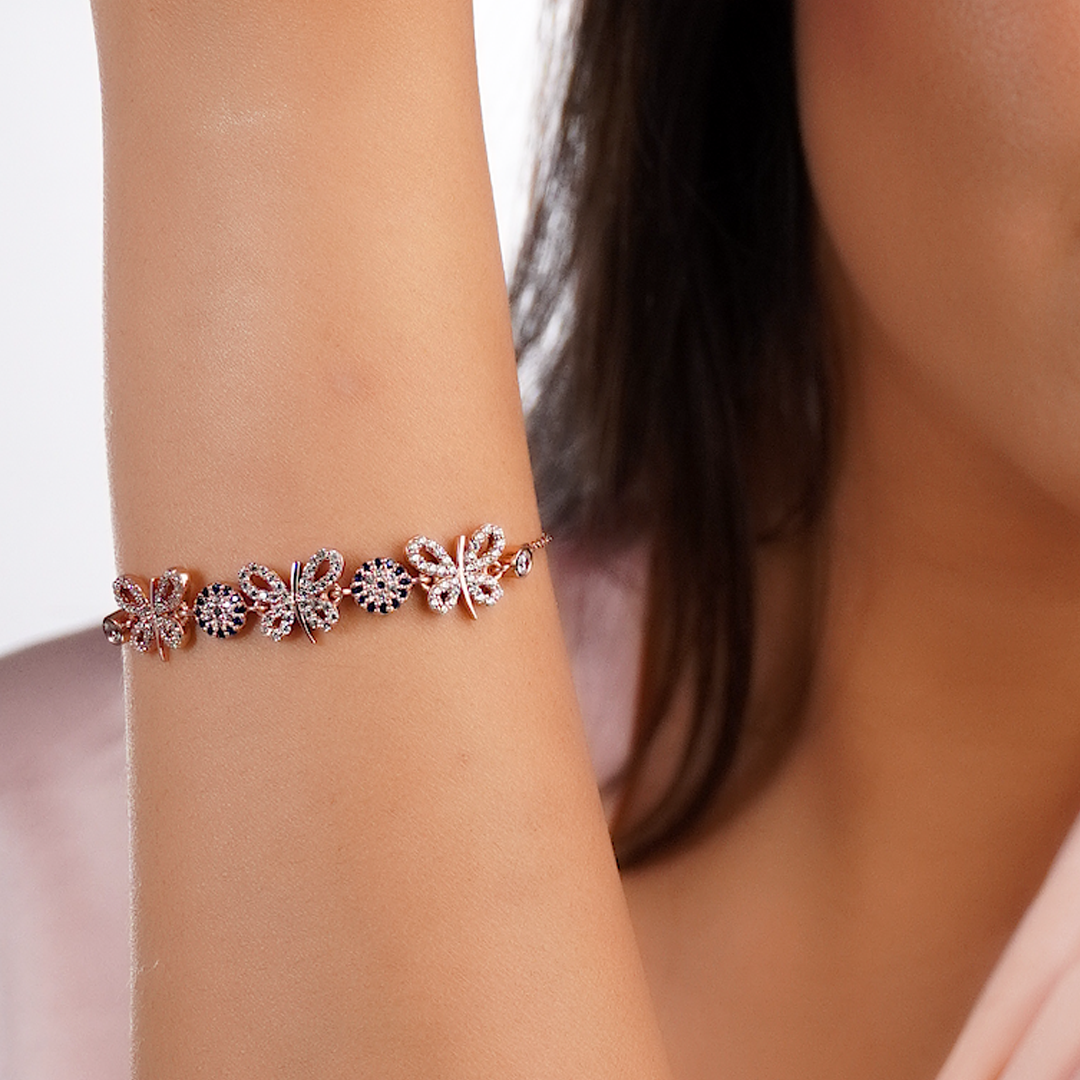 Silverings 925 Sterling Silver Butterfly Luck Zircon Bracelet