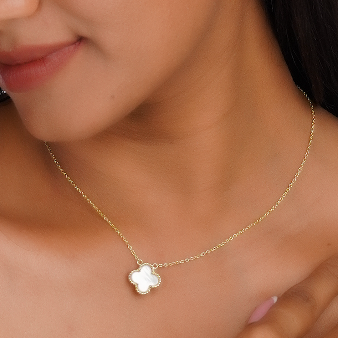 Silverings 925 Sterling Silver Clever Mother of Pearl Gold Necklace