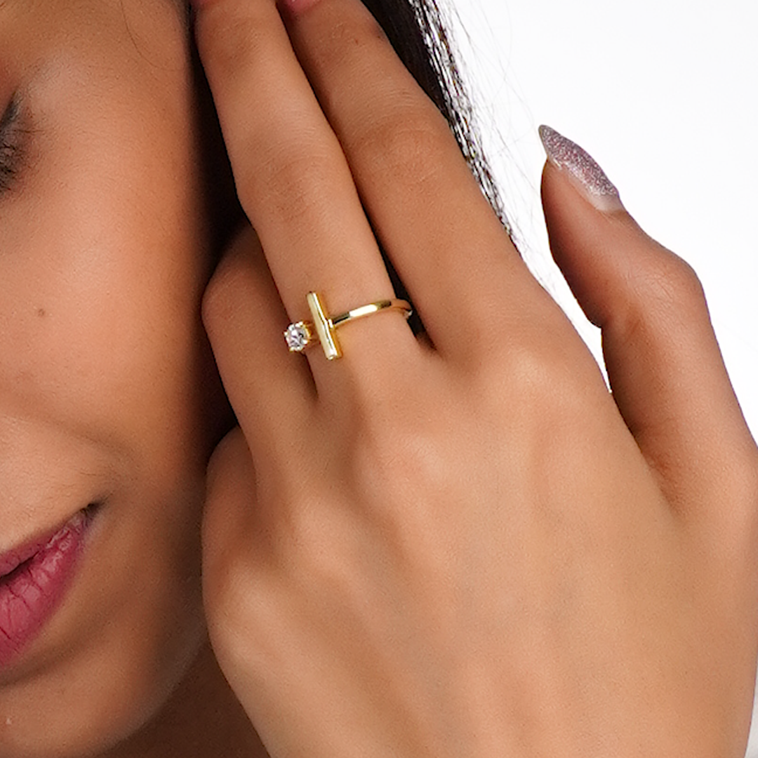 Silverings 925 Sterling Silver Bardot Gold Zircon Ring