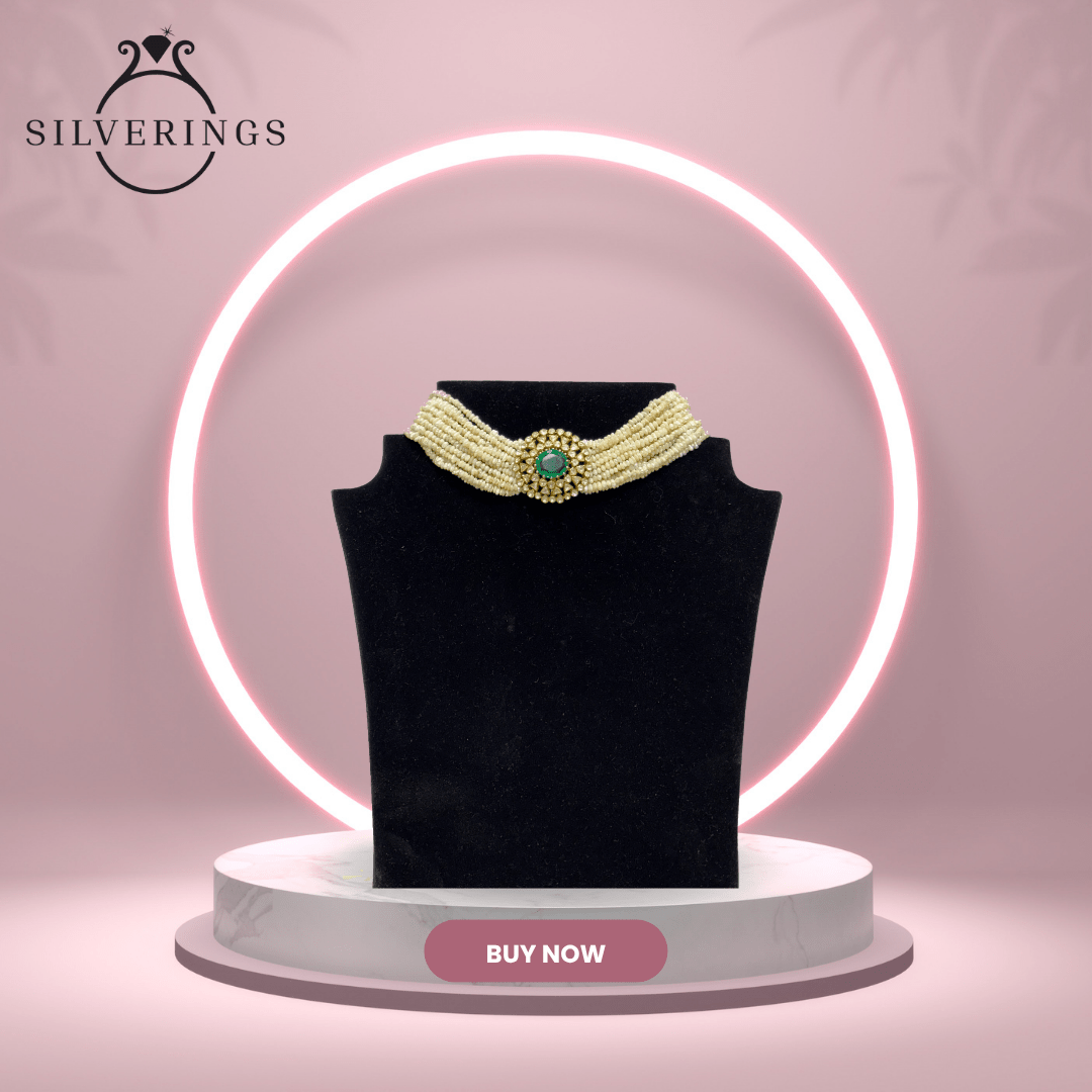 Emerald Moissanite Pearl Choker - Silverings