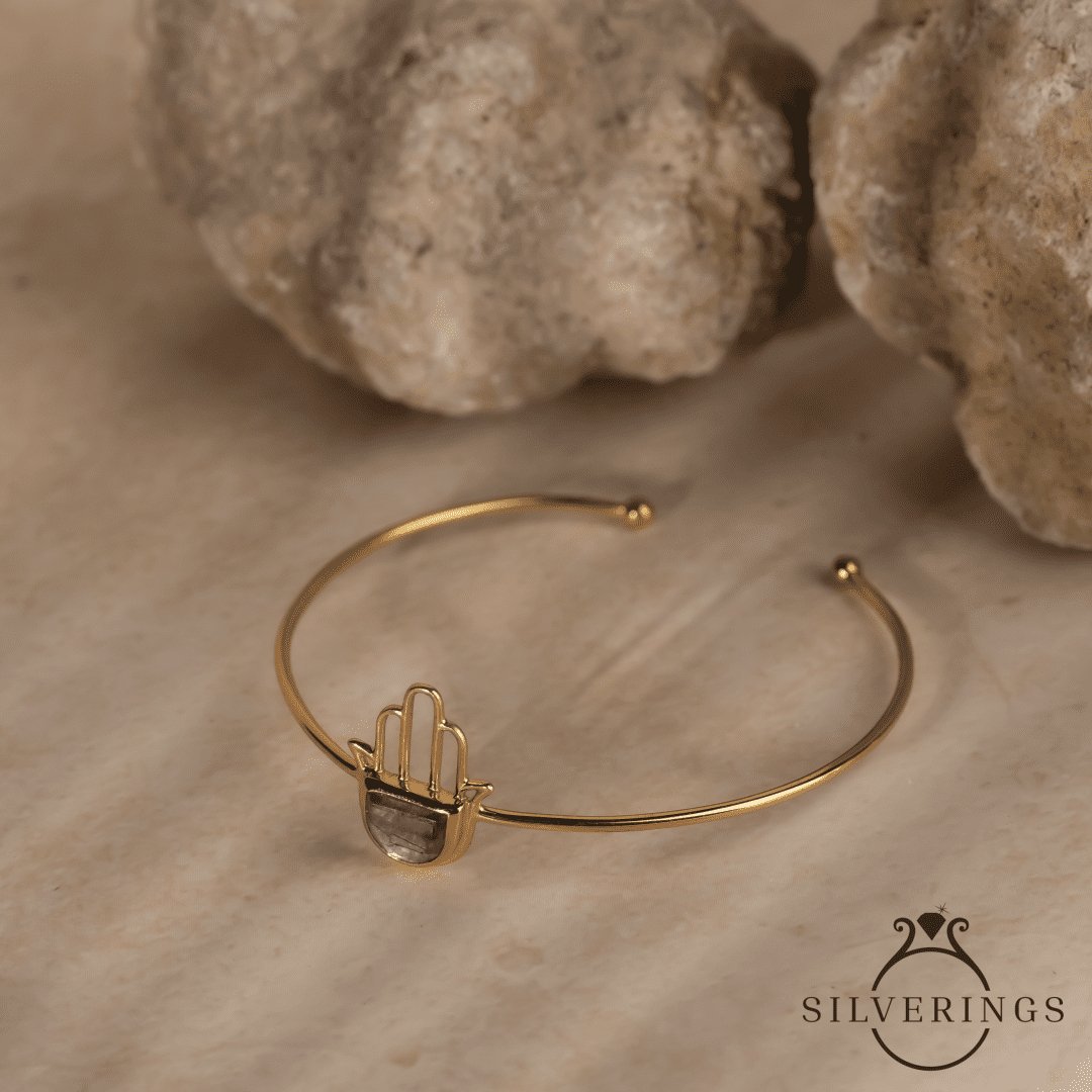 Hamsa luck Gold Labradorite Adjustable Bracelet - Silverings