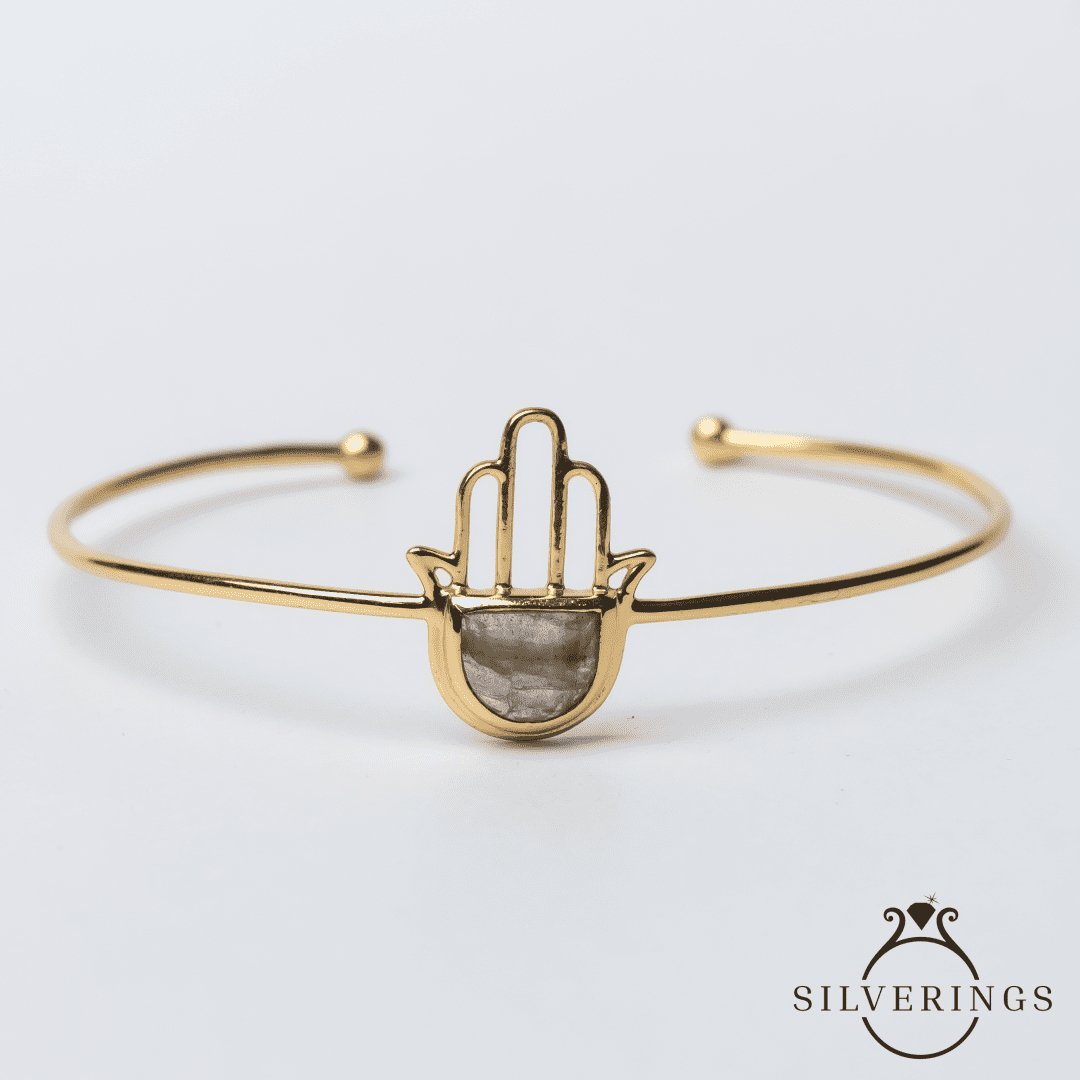 Hamsa luck Gold Labradorite Adjustable Bracelet - Silverings