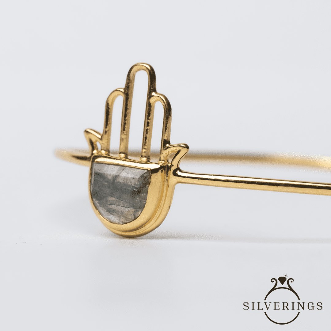 Hamsa luck Gold Labradorite Adjustable Bracelet - Silverings