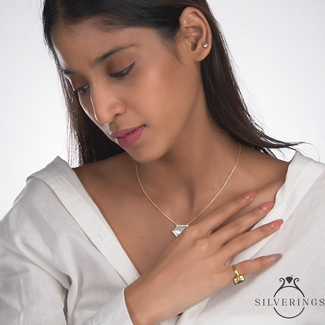 Silverings 925 Sterling Silver Holy Mother of Pearl Gold Zircon Necklace