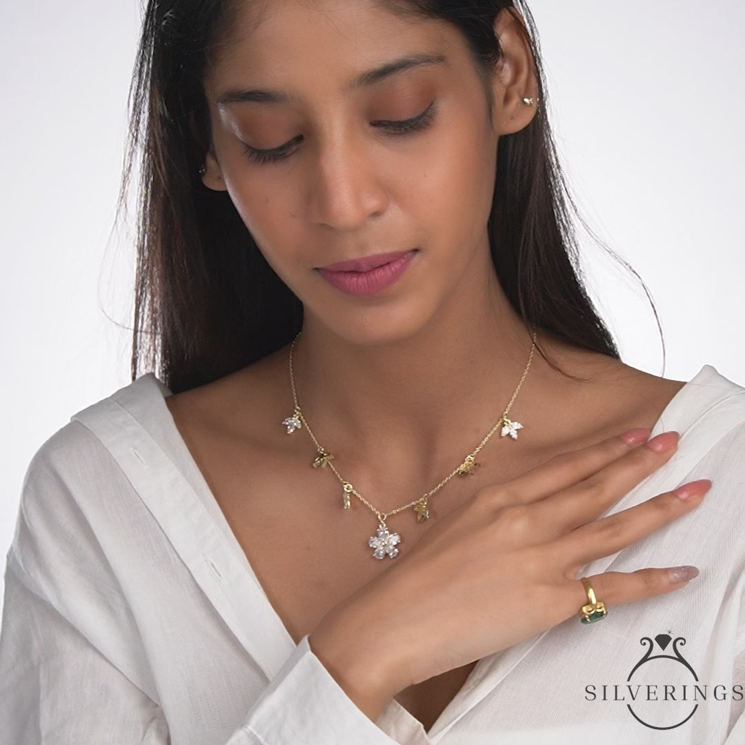 Silverings 925 Sterling Silver Flower Cluster Zircon Necklace