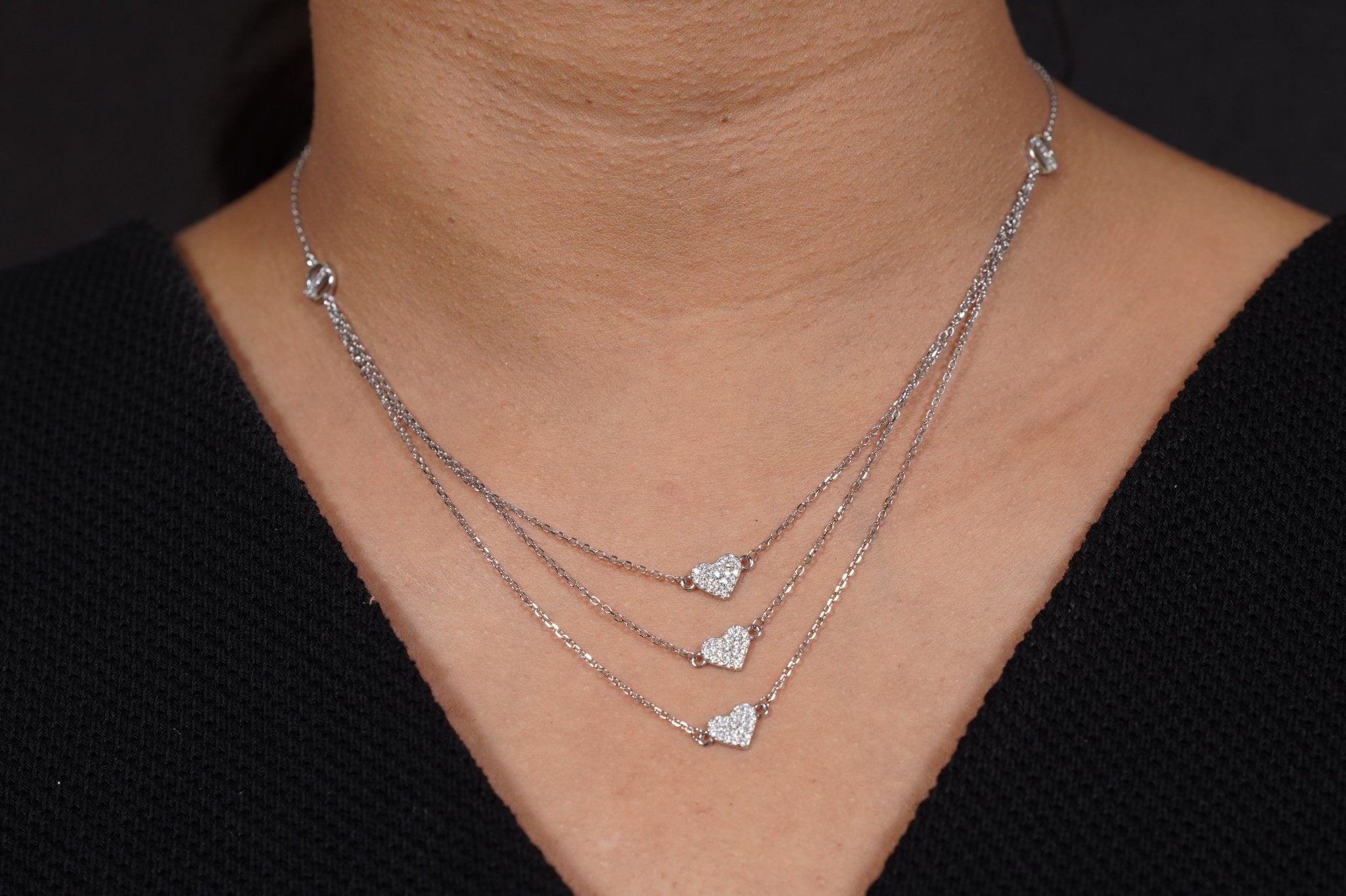 SILVERINGS 925 STERLING HEART 3 LAYER SILVER NECKLACE - Silverings