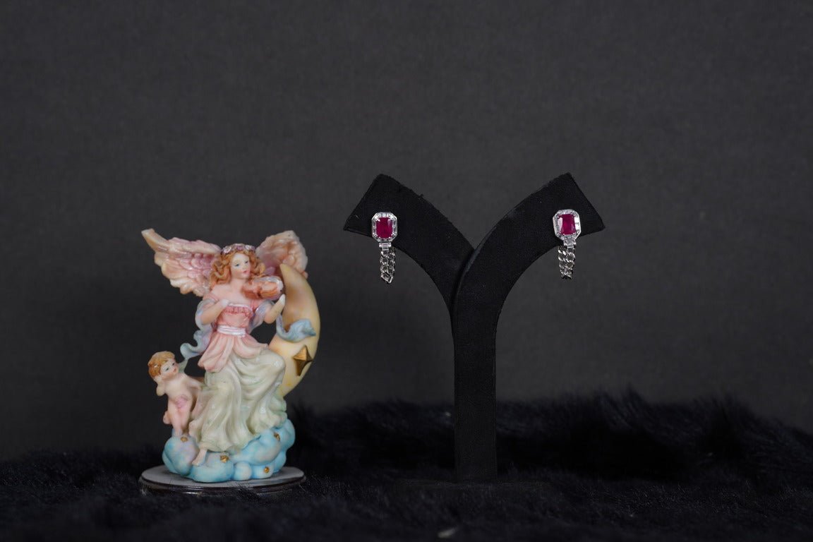 SILVERINGS 925 STERLING RUBY HOLD BACK SILVER EARRINGS - Silverings