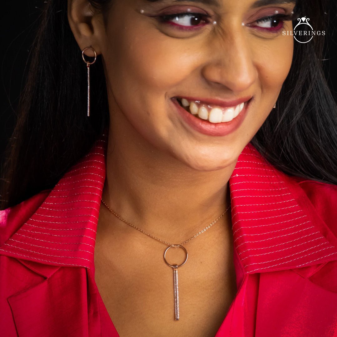 Skylight Zircon Neck Dangler (Comes with a Rose Gold Chain) - Silverings