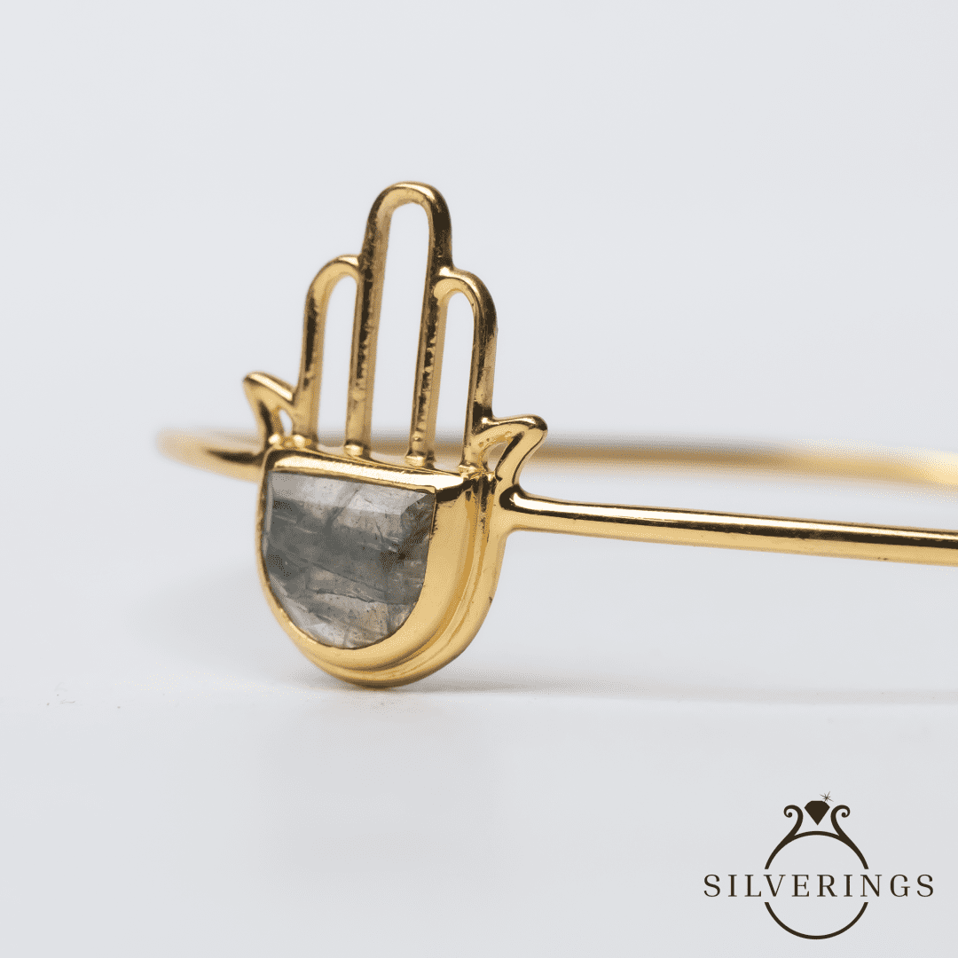 Hamsa luck Gold Labradorite Adjustable Bracelet - SilveringsJewellery