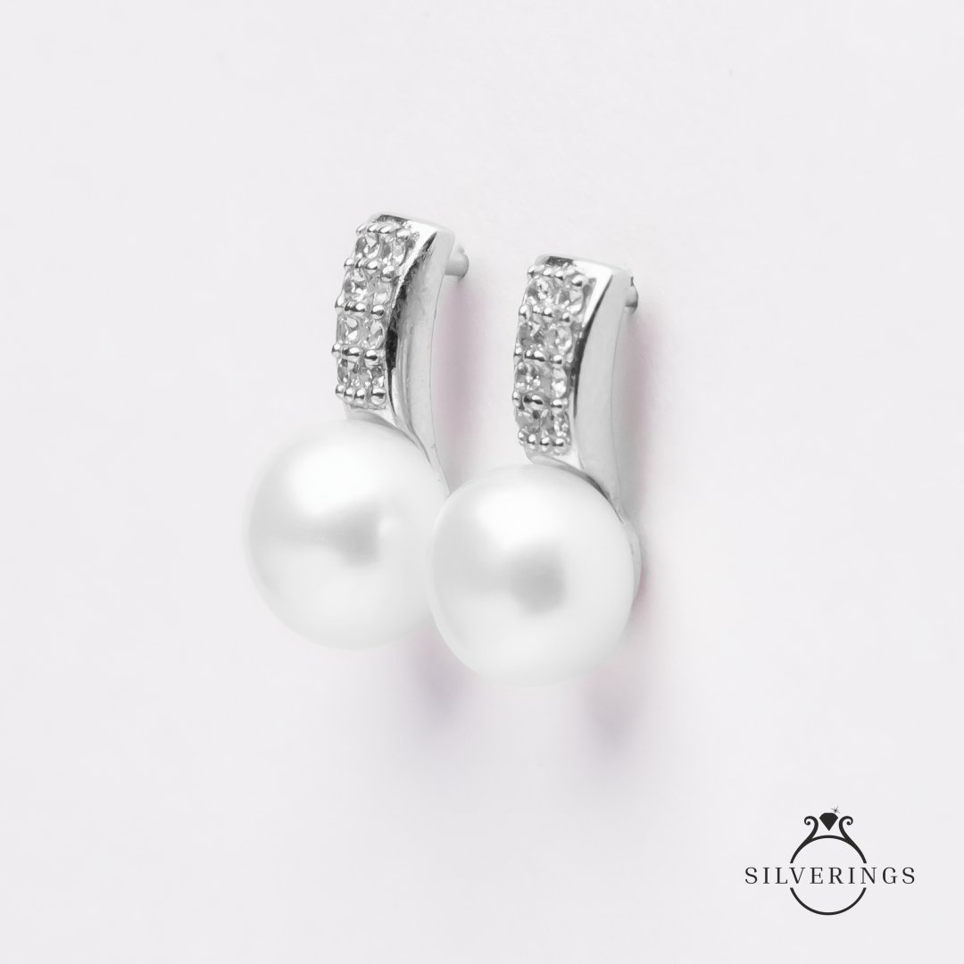 Classy Sassy Pearl Silver Zircon Earrings - Silverings