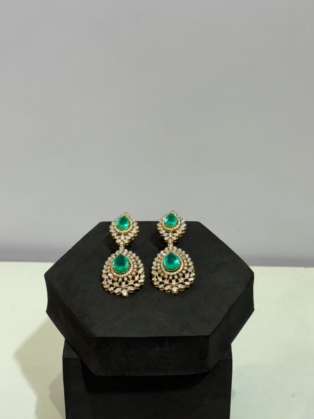 Emerald Moissanite Chandbali Earrings - Silverings