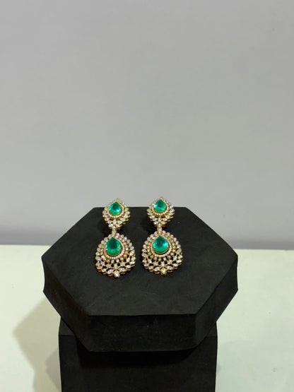 Emerald Moissanite Chandbali Earrings - Silverings
