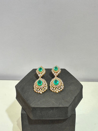 Emerald Moissanite Chandbali Earrings - Silverings