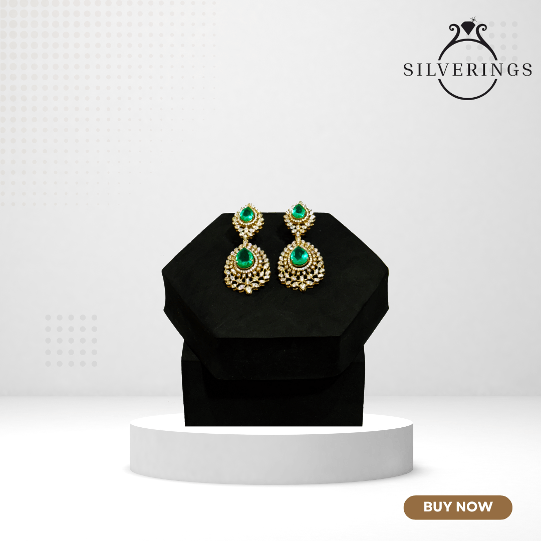 Emerald Moissanite Chandbali Earrings - Silverings