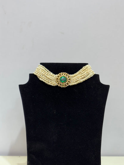 Emerald Moissanite Pearl Choker - Silverings