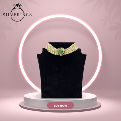 Emerald Moissanite Pearl Choker - Silverings