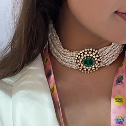 Emerald Moissanite Pearl Choker - Silverings