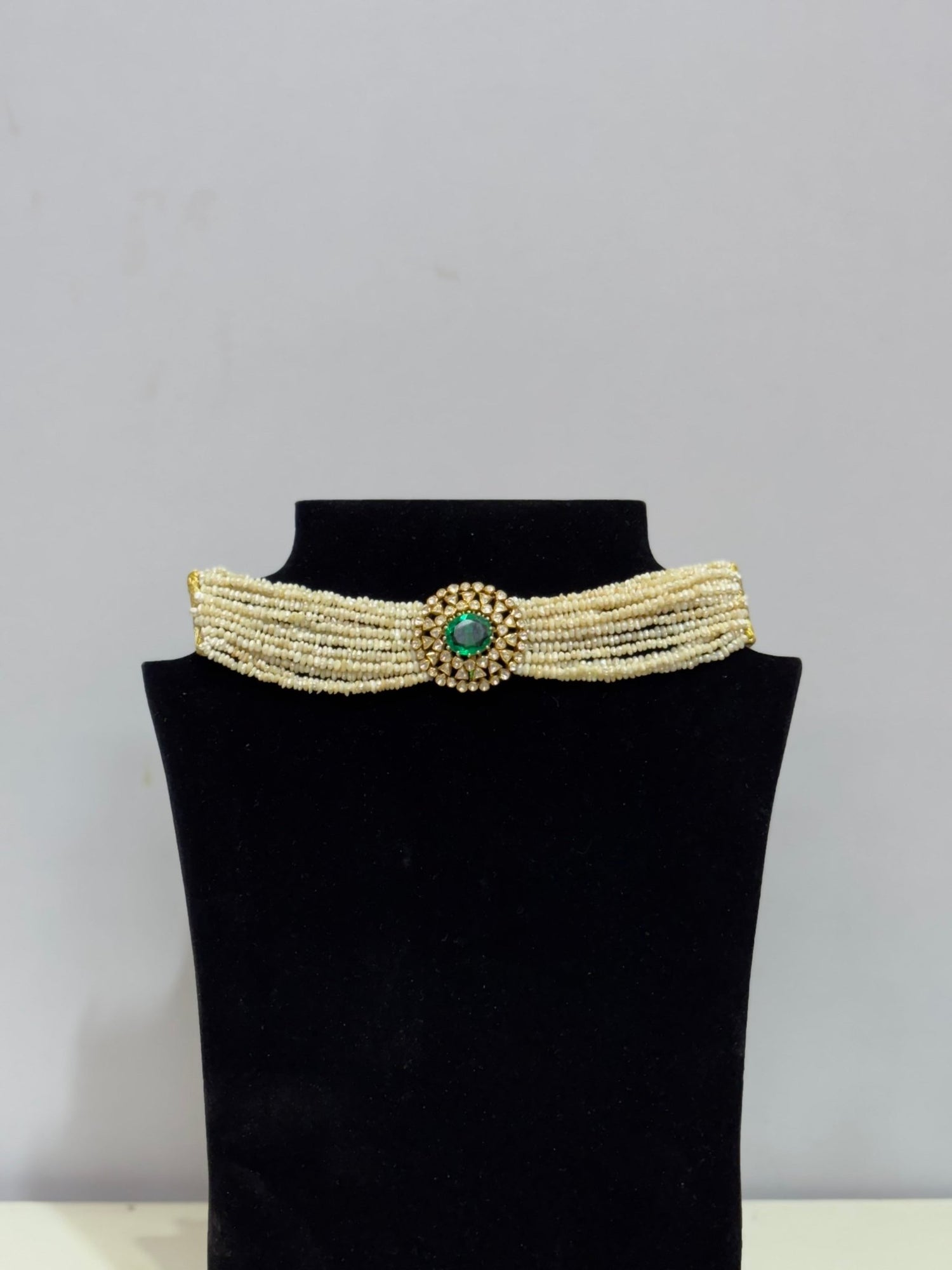 Emerald Moissanite Pearl Choker - Silverings