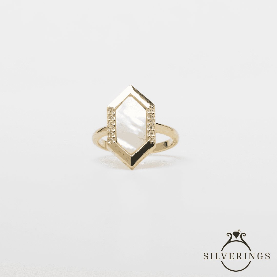 Holy Mother of Pearl Gold Zircon Ring - Silverings