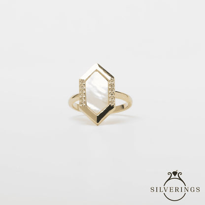 Holy Mother of Pearl Gold Zircon Ring - Silverings
