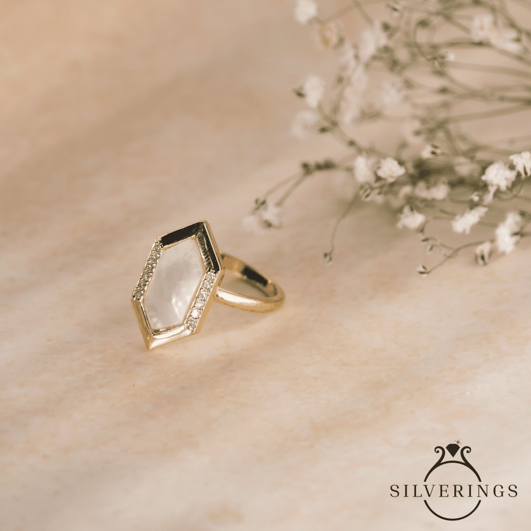 Holy Mother of Pearl Gold Zircon Ring - Silverings
