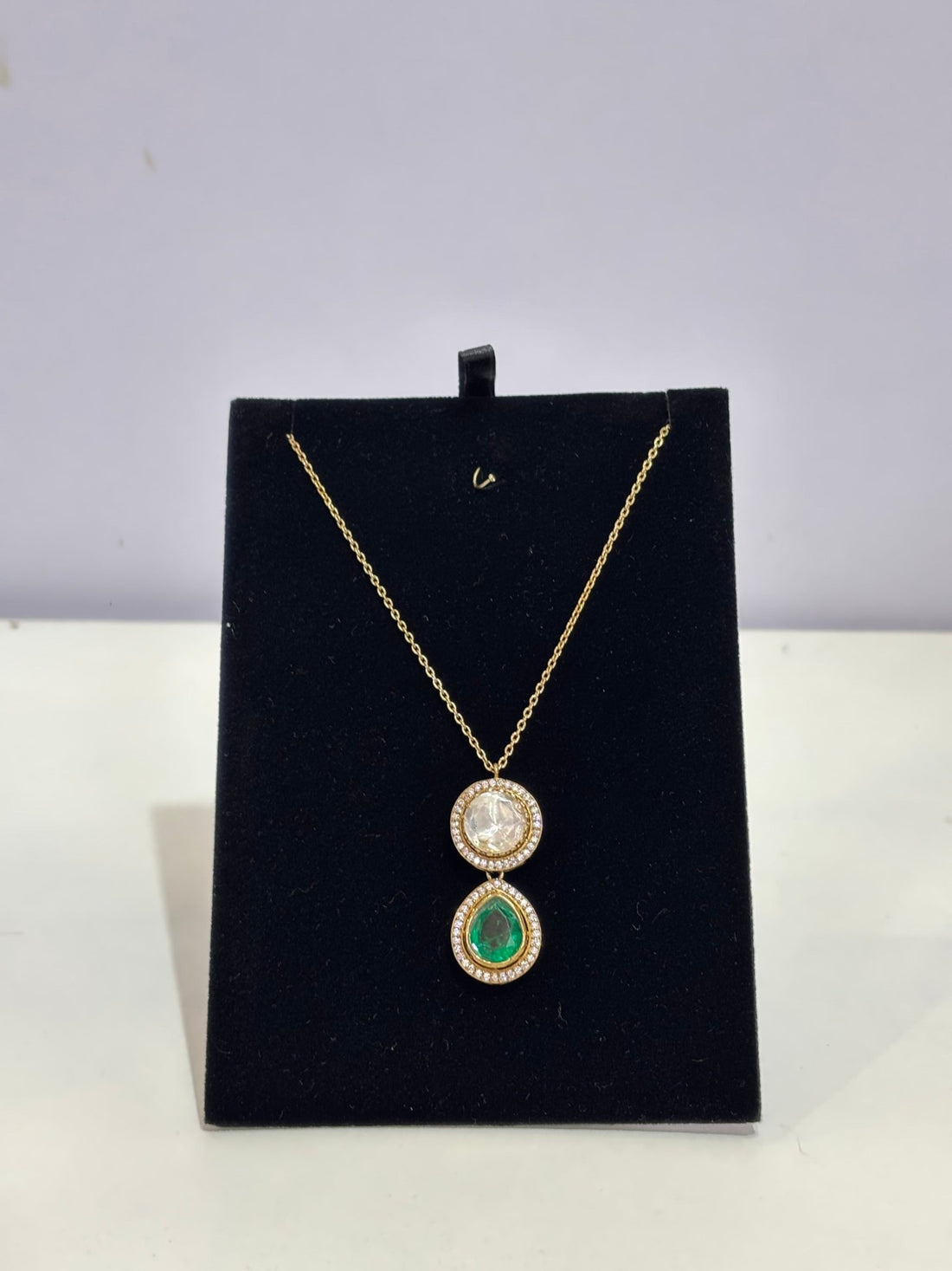 Moissanite - Emerald Drop Duo Necklace - Silverings