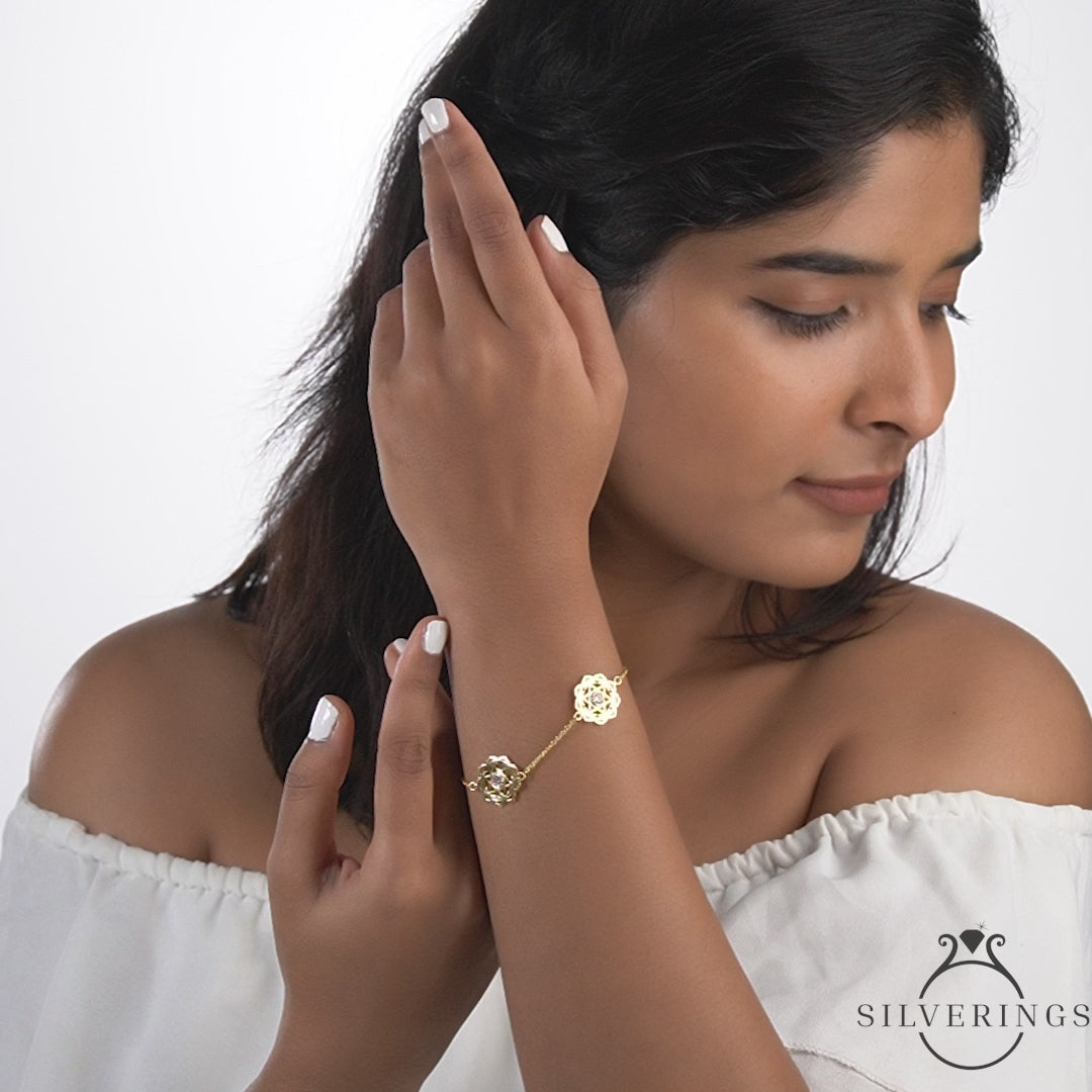Silverings 925 Sterling Silver  Flower Fairy Gold Bracelet