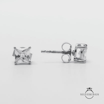 Princess cut Silver Zircon Earrings - Silverings