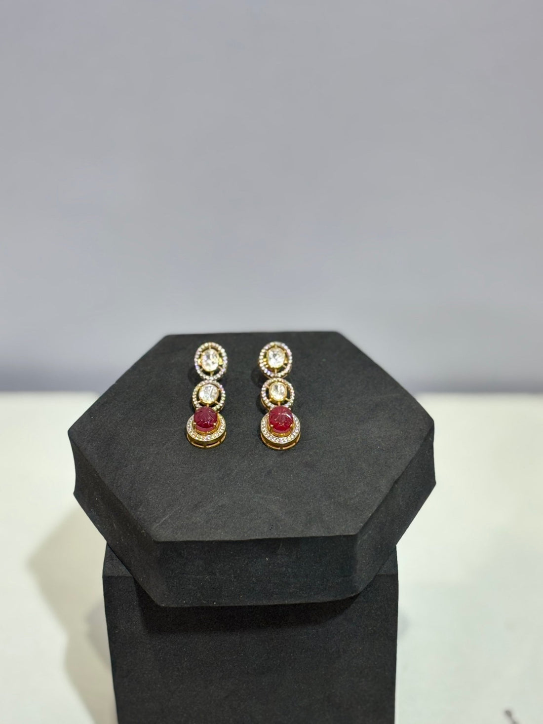 Ruby Moissanite Dual - Drop Earring - Silverings
