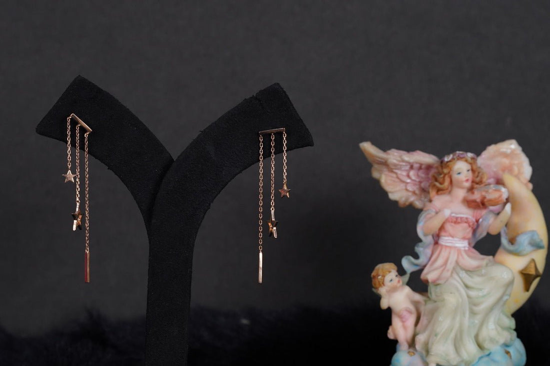SILVERINGS 925 STERLING HANGING STARS ROSE GOLD EARRINGS - Silverings