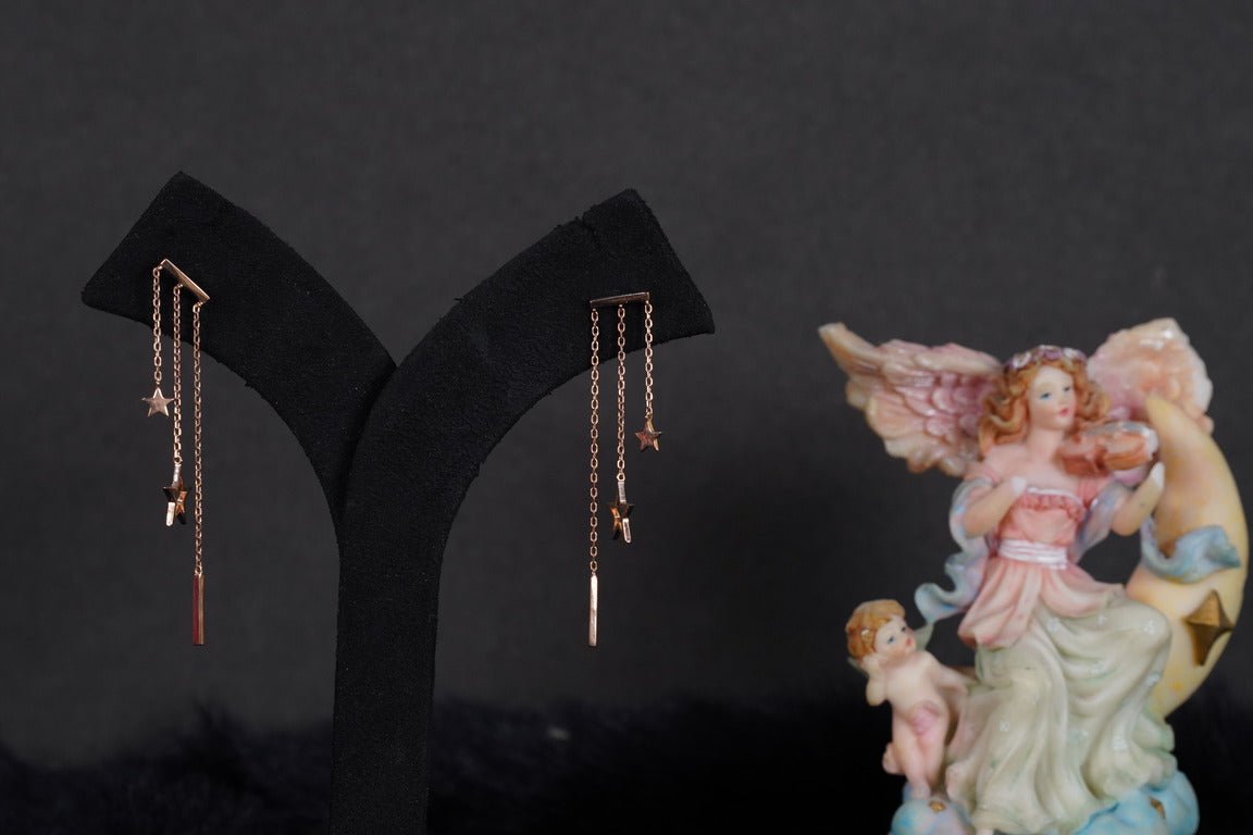 SILVERINGS 925 STERLING HANGING STARS ROSE GOLD EARRINGS - Silverings