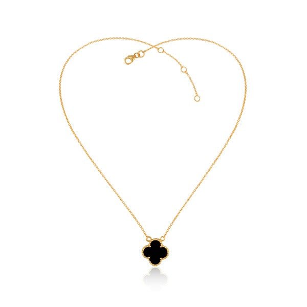 Silverings 925 Sterling Silver Clever Black Onyx Gold Necklace - Silverings