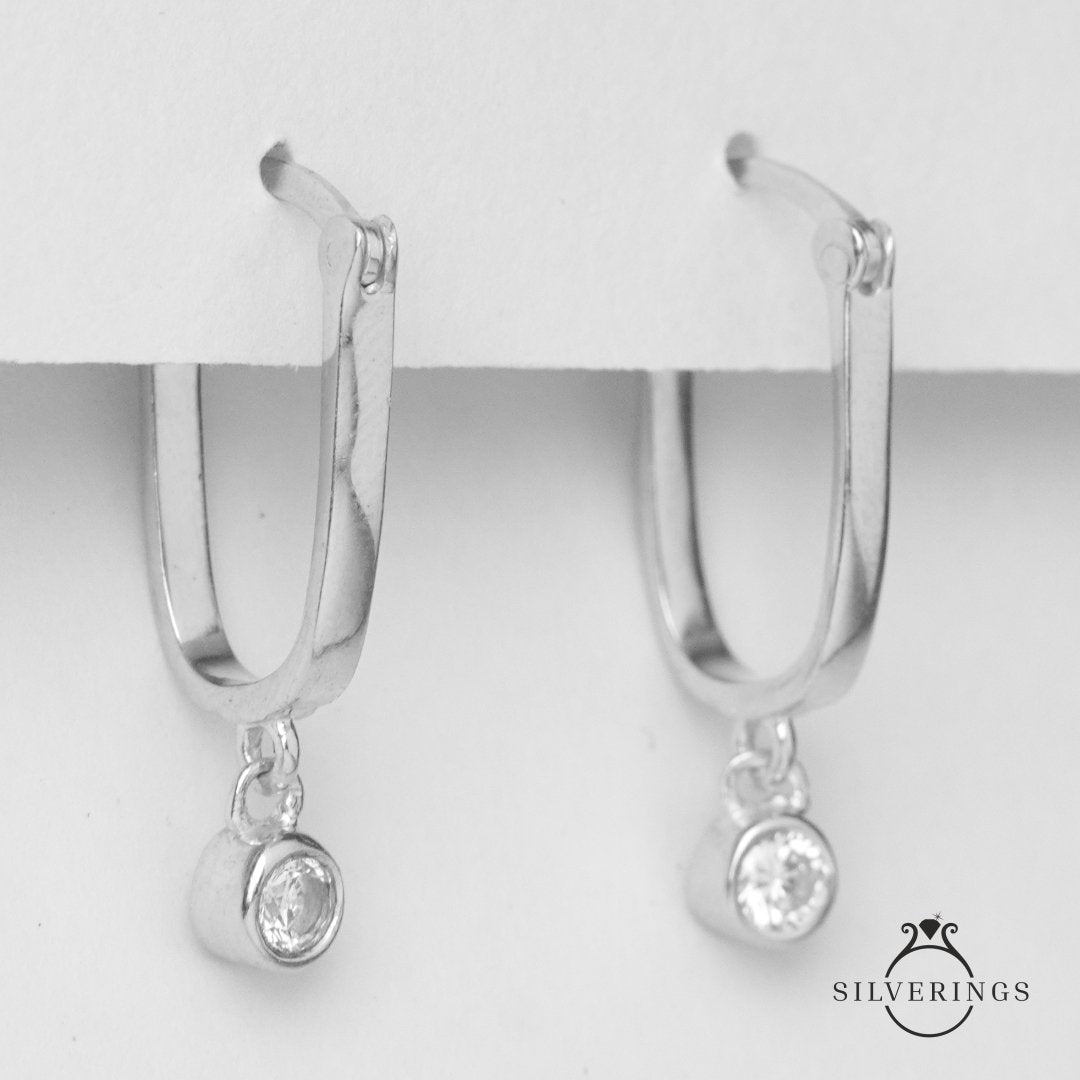 Solitaire Drop Hoop Gold Earrings - Silverings