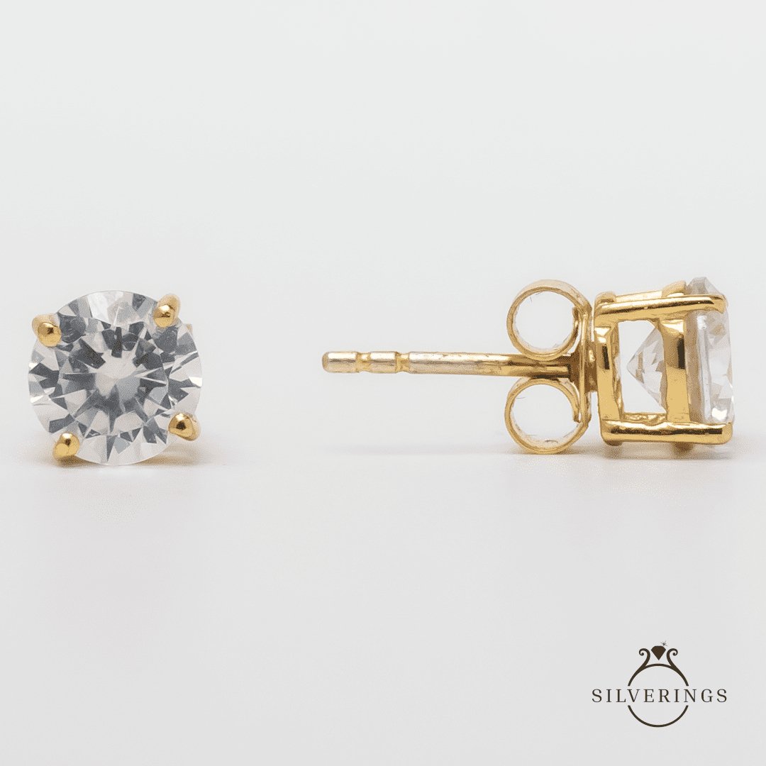 Solitaire Gold Zircon Earrings - Silverings