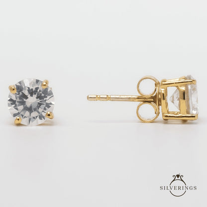 Solitaire Gold Zircon Earrings - Silverings