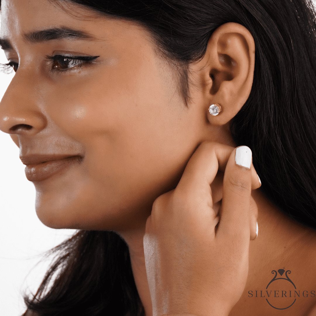 Solitaire Gold Zircon Earrings - Silverings