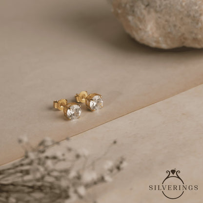 Solitaire Gold Zircon Earrings - Silverings