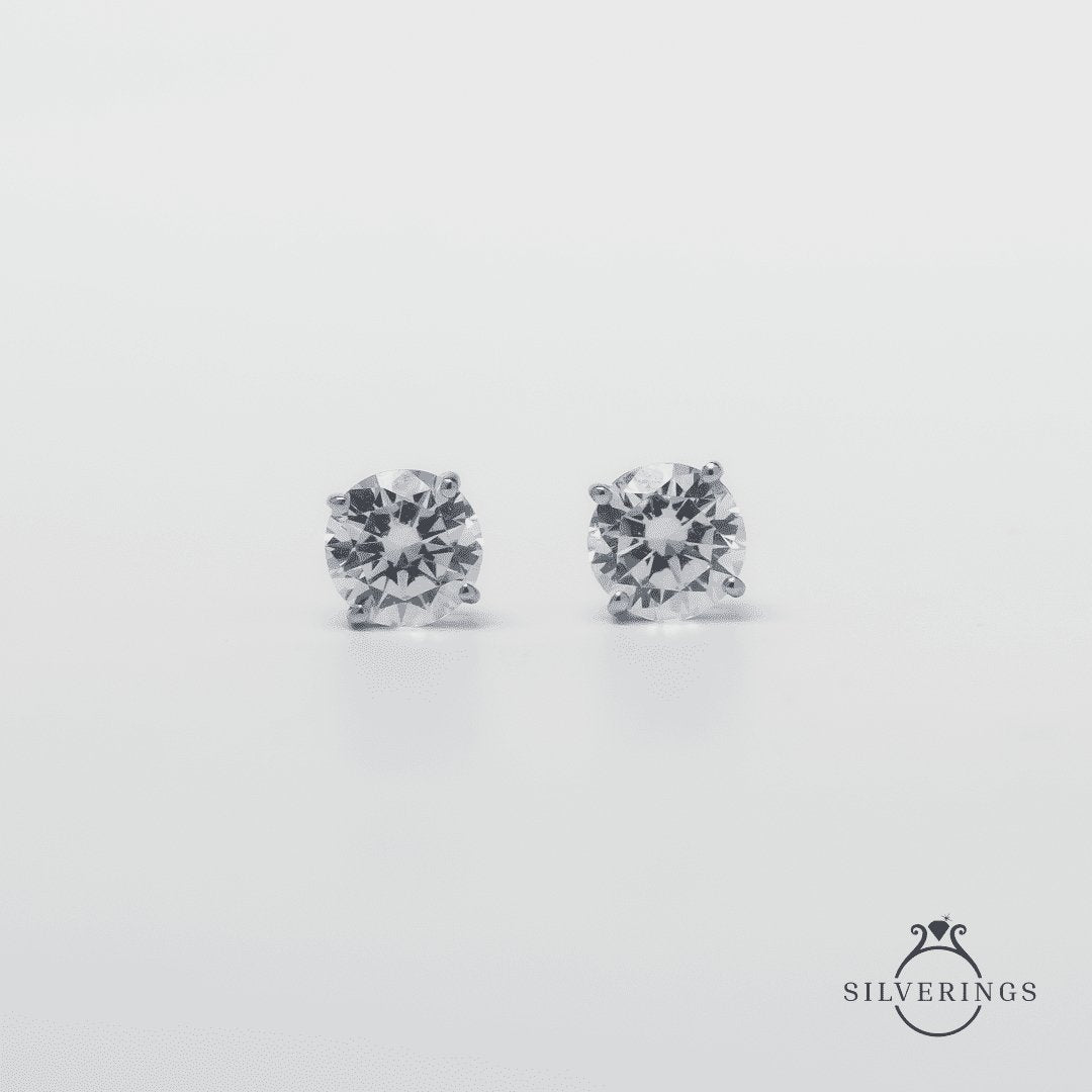 Solitaire Silver Zircon Earrings - Silverings