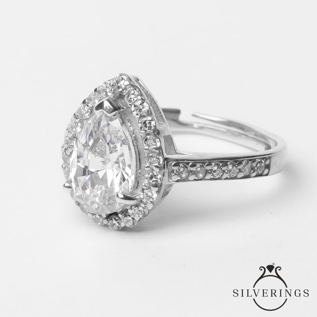 Tear drop Adjustable Ring - Silverings