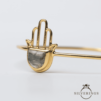 Hamsa luck Gold Labradorite Adjustable Bracelet - SilveringsJewellery