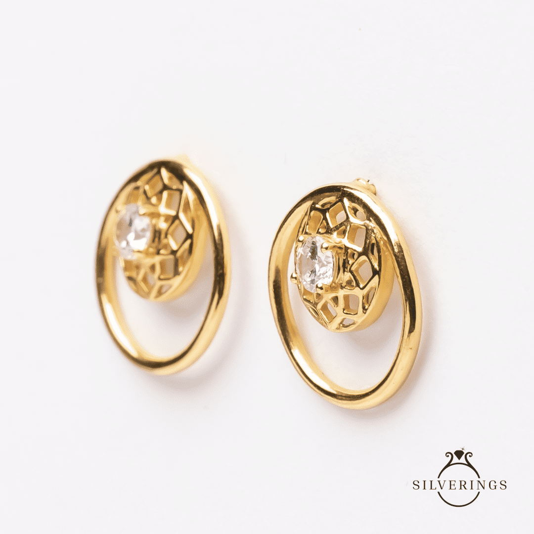 Circle of life Gold Zircon Earrings - SilveringsJewellery